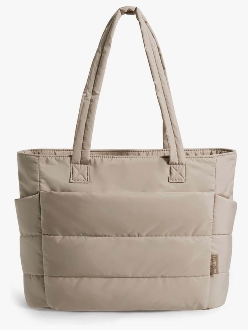 BagSmart Tote Bag in color Taupe. Light weight, puffy, quilted. Great for travel